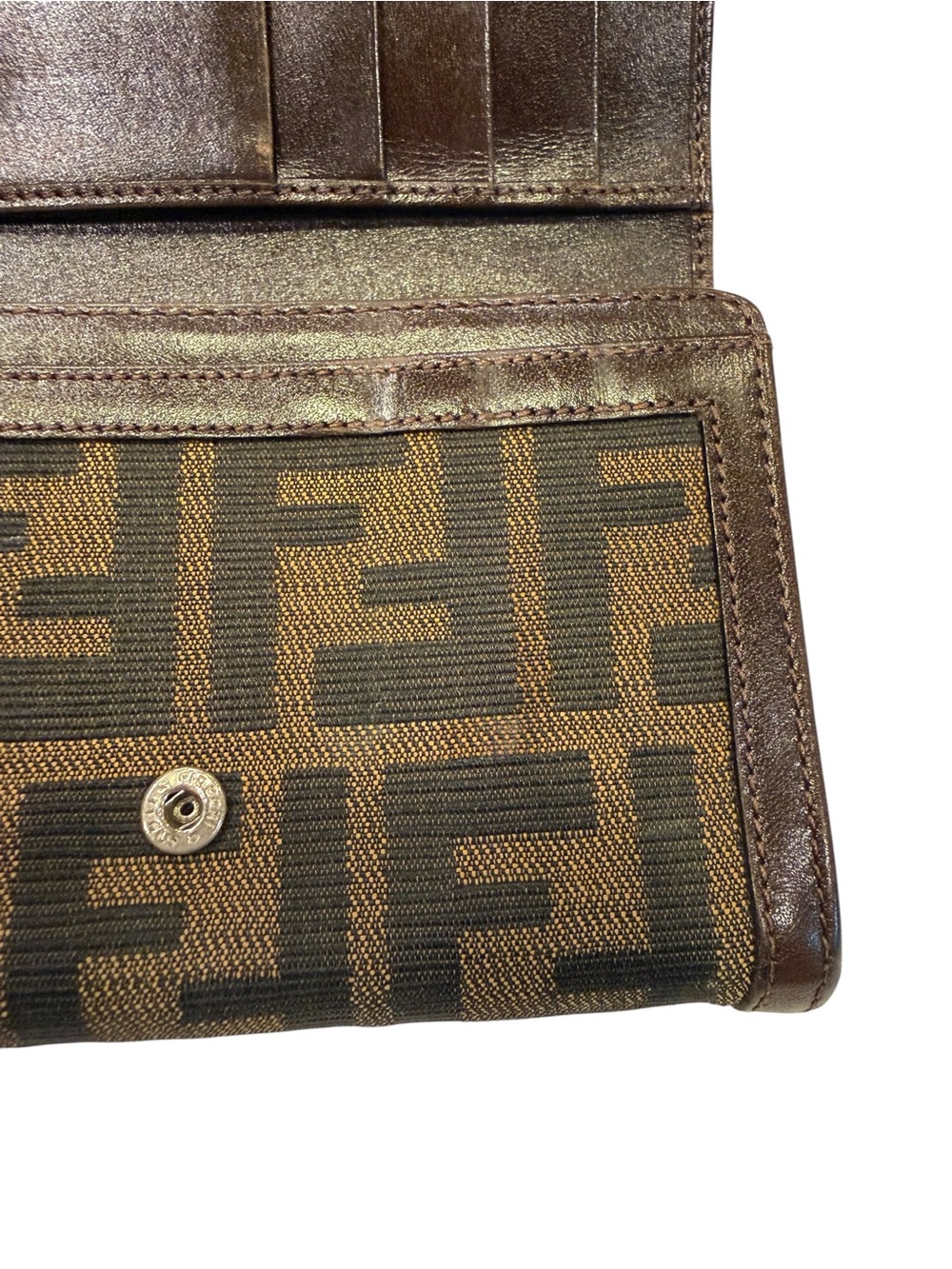 Fendi Tobacco Zucca FF Canvas Brown Leather Wallet Vintage Italy - Picture 6 of 12